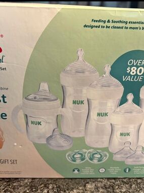 NUK Clear Baby Bottle and Trainer Cup Set - Green Accents